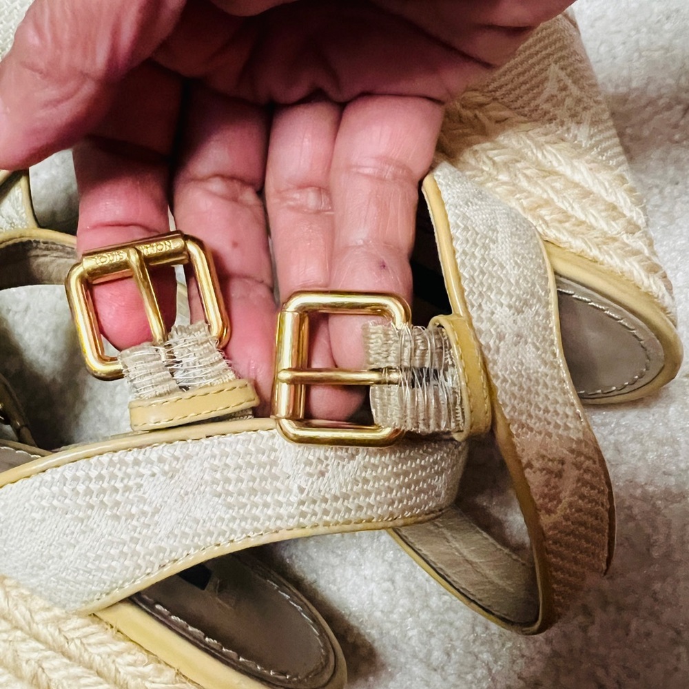 Louis Vuitton Beige Monogram Canvas Espadrille Wedge Sandals - Picture 15 of 16